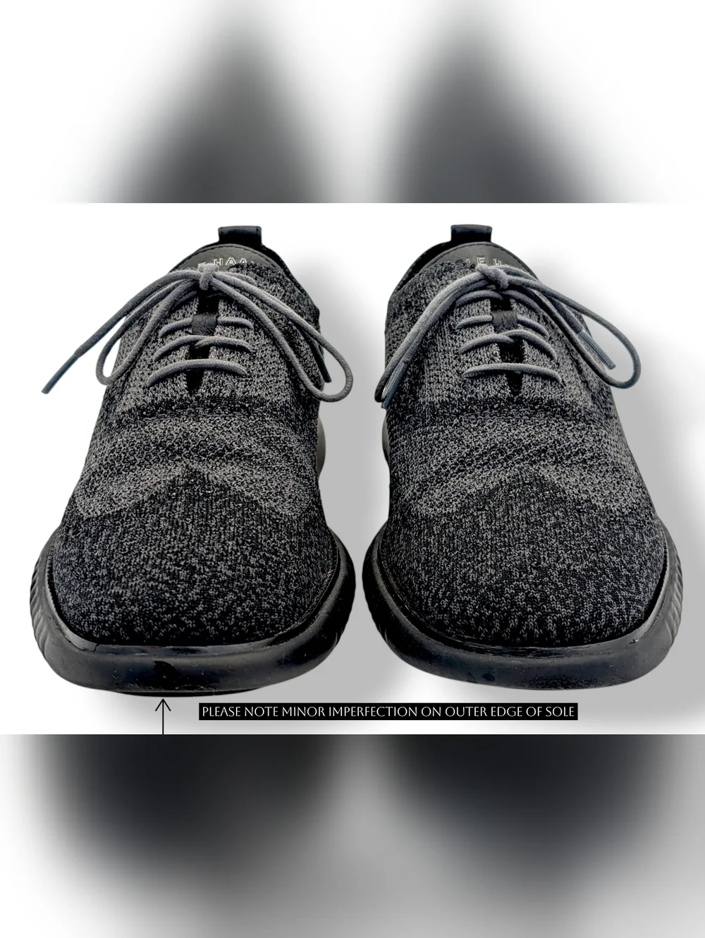 Cole Haan Grand.OS Men Size 11.5M Comfort Oxford Wingtip Dark Grey Knit Lace-Up